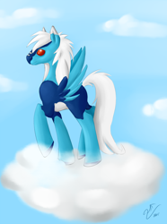 Size: 1500x2017 | Tagged: safe, artist:artbleed, oc, oc only, pegasus, pony, cloud, on a cloud, outdoors, pegasus oc, signature, solo, wings