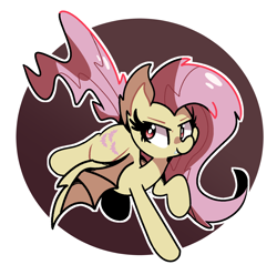 Size: 2000x1986 | Tagged: safe, artist:kindakismet, fluttershy, bat pony, pegasus, pony, bats!, g4, bat ponified, fangs, flutterbat, race swap, red eyes, solo