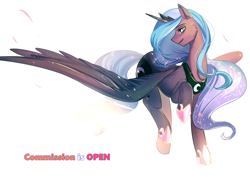 Size: 990x699 | Tagged: safe, artist:bakki, princess luna, alicorn, pony, g4, cheek fluff, commission, female, mare, profile, simple background, solo, spread wings, white background, wings