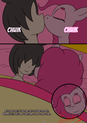 Size: 1736x2456 | Tagged: safe, artist:otakon, pinkie pie, human, comic:meeting pinkie, g4, aftersex, bed, brony, comic, commission, sleeping