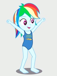 Size: 1536x2048 | Tagged: safe, artist:draymanor57, rainbow dash, equestria girls, g4, age regression, armpits, arms in the air, blue swimsuit, clothes, hands in the air, one-piece swimsuit, swimsuit, young, younger