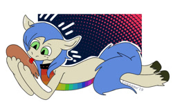 Size: 1280x756 | Tagged: safe, artist:lowname, oc, oc only, earth pony, anthro, unguligrade anthro, choker, earth pony oc, licking, solo, tongue out
