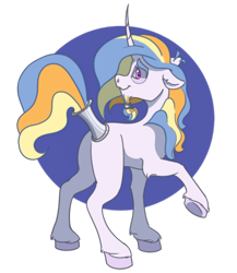 Size: 400x460 | Tagged: safe, artist:equestrias-little-ones, artist:mushroom, oc, oc only, pony, unicorn, curved horn, facial hair, goatee, horn, jewelry, looking at you, looking back, looking back at you, magical lesbian spawn, offspring, parent:derpy hooves, parent:princess celestia, parents:derpylestia, ring, simple background, solo, tail, tail ring, transparent background