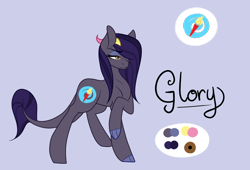 Size: 1000x679 | Tagged: safe, artist:cyrinthia, oc, oc only, oc:glory grace, dracony, dragon, hybrid, pony, blue background, female, interspecies offspring, offspring, parent:maud pie, parent:spike, parents:maudspike, simple background, solo