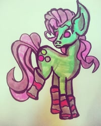 Size: 1080x1350 | Tagged: safe, artist:rainbowdashkin, minty, earth pony, pony, g3, clothes, marker drawing, socks, solo, striped socks, traditional art