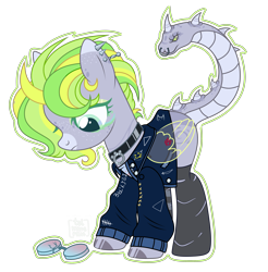 Size: 3576x3640 | Tagged: safe, artist:elberas, oc, oc only, oc:cloud drift, pegasus, pony, augmented tail, broken glasses, clothes, collar, female, freckles, glasses, high res, jacket, leather jacket, mare, markings, mismatched socks, missing cutie mark, multicolored hair, nose piercing, nose ring, piercing, ripped stockings, shirt, simple background, socks, solo, spikes, striped socks, sunglasses, t-shirt, torn socks, transparent background