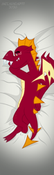 Size: 1969x6299 | Tagged: safe, artist:metalhead97, garble, dragon, g4, body pillow, body pillow design, clothes, commission, cute, dakimakura cover, embarrassed body exposure, gardorable, looking at you, male, nervous, show accurate, smiling, smiling at you, solo, tail