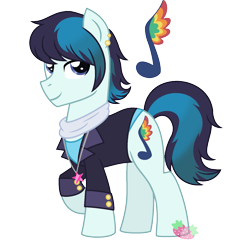 Size: 1283x1383 | Tagged: safe, artist:strawberry-spritz, oc, oc only, earth pony, pony, clothes, magical lesbian spawn, male, offspring, parent:coloratura, parent:songbird serenade, simple background, solo, stallion, transparent background