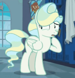 Size: 436x454 | Tagged: safe, screencap, vapor trail, pegasus, pony, g4, top bolt, animated, cropped, female, mare, shifty eyes, solo