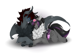 Size: 2903x2054 | Tagged: safe, artist:taiga-blackfield, oc, oc only, oc:mimicry, bat pony, pony, duo, high res, simple background, transparent background
