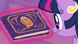 Size: 1920x1080 | Tagged: safe, screencap, twilight sparkle, alicorn, pony, g4, the last problem, book, clothes, coronation dress, crown, dress, glowing horn, horn, jewelry, magic, magic aura, messy mane, open mouth, regalia, second coronation dress, solo, twilight sparkle (alicorn)