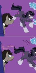 Size: 750x1502 | Tagged: safe, artist:jitterbugjive, doctor whooves, time turner, twilight sparkle, hengstwolf, pegasus, pony, unicorn, werewolf, windigo, ask discorded whooves, twilight unbound, g4, 2 panel comic, ask, bowtie, comic, crossover, dialogue, discord whooves, doctor who, gritted teeth, multiverse, race swap, sonic the hedgehog (series), sonic unleashed, style emulation, tardis, the doctor, tumblr, tumblr crossover, werelight shine