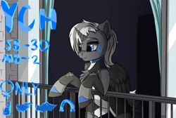 Size: 4850x3250 | Tagged: safe, artist:singovih, oc, oc only, alicorn, earth pony, pegasus, pony, unicorn, balcony, commission, detroit: become human, female, solo, ych sketch, your character here