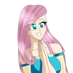 Size: 1106x1106 | Tagged: safe, artist:thedracks, fluttershy, equestria girls, equestria girls series, g4, anime, breasts, busty fluttershy, eye clipping through hair, eyebrows, eyebrows visible through hair, female, human coloration, simple background, smiling, solo, transparent background