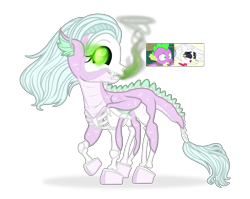 Size: 1451x1153 | Tagged: safe, artist:unoriginai, skellinore, spike, oc, oc only, dracony, dragon, hybrid, lich, undead, g4, the break up breakdown, bone, cute, female, interspecies offspring, male, offspring, parent:skellinore, parent:spike, parents:dragon bones, screencap reference, ship:dragon bones, shipping, simple background, skeleton, straight, transparent background