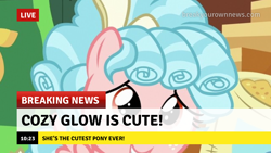 Size: 1280x720 | Tagged: safe, edit, edited screencap, editor:whistle blossom, screencap, cozy glow, pegasus, pony, g4, marks for effort, break your own news, captain obvious, cozybetes, cute, female, filly, foal, solo, truth
