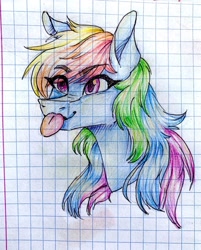 Size: 1080x1346 | Tagged: safe, artist:moona_lou, rainbow dash, pegasus, pony, g4, :p, bust, female, graph paper, mare, tongue out, traditional art