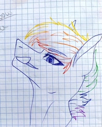 Size: 1080x1346 | Tagged: safe, artist:moona_lou, rainbow dash, pegasus, pony, g4, bust, female, graph paper, licking, licking lips, lineart, mare, partial color, signature, tongue out, traditional art