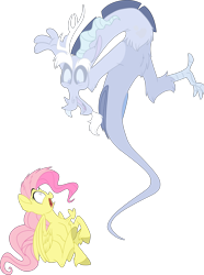 Size: 2023x2717 | Tagged: safe, artist:eveeka, discord, fluttershy, draconequus, ghost, pegasus, pony, undead, g4, female, heart, heart attack, high res, male, open mouth, scared, ship:discoshy, shipping, simple background, straight, transparent background