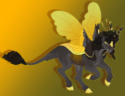 Size: 2000x1540 | Tagged: safe, artist:seffiron, oc, oc only, oc:ethereal heart, hybrid, pony, magical lesbian spawn, offspring, parent:autumn blaze, parent:queen chrysalis, solo, yellow changeling