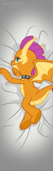 Size: 1969x6299 | Tagged: safe, artist:metalhead97, smolder, dragon, g4, bedroom eyes, body pillow, body pillow design, butt, clothes, collar, commission, cute, dakimakura cover, dragoness, embarrassed body exposure, female, lidded eyes, looking at you, show accurate, smiling, smiling at you, smolderbetes, solo, stretching