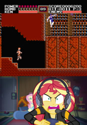 Size: 500x719 | Tagged: safe, edit, edited screencap, screencap, fluttershy, sunset shimmer, equestria girls, g4, game stream, my little pony equestria girls: better together, caption, gamer sunset, hokuto no ken, image macro, text