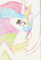 Size: 585x861 | Tagged: safe, artist:pokeponyaquabubbles, princess celestia, alicorn, pony, g4, female, head up, looking up, mare, solo, traditional art