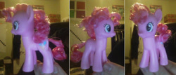 Size: 1155x494 | Tagged: safe, artist:c20710, pinkie pie, earth pony, horse, pony, g4, different angles, irl, irl horse, irl toy, photo, solo, toy