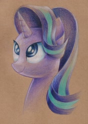 Size: 2362x3338 | Tagged: safe, artist:rsd500, starlight glimmer, pony, unicorn, g4, bust, craft papper, cute, drawing, female, glimmerbetes, high res, looking up, mare, portrait, smiling, solo, traditional art