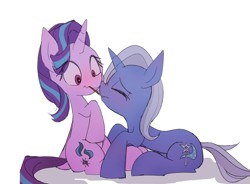 Size: 1900x1400 | Tagged: safe, artist:lexiedraw, starlight glimmer, trixie, pony, unicorn, g4, blushing, duo, duo female, female, food, horn, lesbian, mare, pocky, ship:startrix, shipping