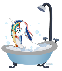 Size: 1048x1200 | Tagged: safe, artist:jennieoo, oc, oc only, oc:amethyst, pony, unicorn, bath, crying, regret, sad, show accurate, shower, simple background, solo, tears of pain, transparent background, vector