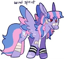 Size: 1024x937 | Tagged: safe, artist:goatpaste, wind sprint, pegasus, pony, g4, alternate design, bandage, colored wings, female, freckles, mare, older, older wind sprint, simple background, solo, spread wings, white background, wings