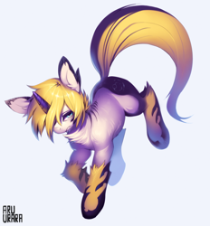 Size: 2110x2270 | Tagged: safe, artist:aruurara, oc, oc only, oc:wasp (mirapony), pony, unicorn, blonde hair, female, high angle, high res, horn, mare, simple background, solo, space unicorn, white background