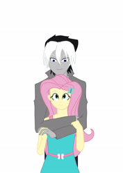 Size: 2480x3508 | Tagged: safe, artist:darkland_production, fluttershy, oc, oc:cedric clawford, equestria girls, g4, canon x oc, high res, holding hands, hug, looking at each other, two toned hair