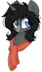 Size: 1273x2160 | Tagged: safe, artist:cinnamontee, oc, oc only, oc:maya madrigal, pony, unicorn, bust, clothes, female, mare, portrait, scarf, simple background, solo, transparent background