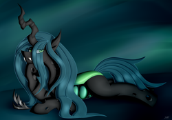Size: 3484x2423 | Tagged: safe, artist:thebenalpha, queen chrysalis, changeling, changeling queen, g4, crown, female, high res, horn, simple background, solo