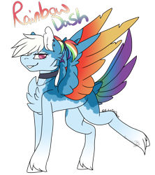 Size: 2288x2572 | Tagged: safe, artist:articfoxdraws, rainbow dash, pegasus, pony, g4, alternate hairstyle, chest fluff, choker, ear piercing, earring, female, grin, high res, jewelry, mare, markings, necklace, piercing, raised leg, redesign, simple background, smiling, solo, transparent background, unshorn fetlocks