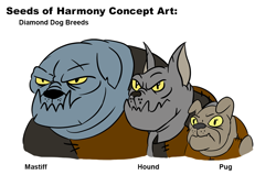 Size: 1000x676 | Tagged: safe, artist:velgarn, diamond dog, armor, concept art, diamond dog hound, diamond dog mastiff, diamond dog pug, grumpy, leather, pen and paper rpg, scar, seeds of harmony, simple background, white background