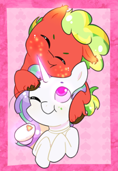 Size: 1395x2016 | Tagged: safe, artist:von babbitt, baby keen bean, oc, oc:shining shovel, earth pony, pony, robot, unicorn, g3, cute, fluffy, freckles, glowing eyes, glowing horn, horn