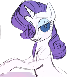 Size: 1311x1510 | Tagged: safe, artist:overthemaginot, rarity, pony, unicorn, g4, colored, female, looking at you, mare, simple background, sitting, sketch, white background