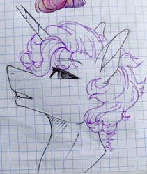 Size: 1080x1277 | Tagged: safe, artist:moona_lou, rarity, pony, unicorn, g4, bust, female, graph paper, lineart, makeup, mare, smiling, solo, traditional art