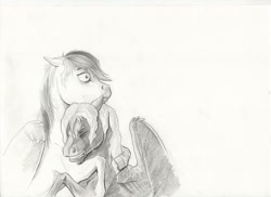 Size: 3504x2544 | Tagged: safe, artist:lady-limule, oc, oc only, pegasus, pony, crying, duo, high res, pegasus oc, traditional art, wide eyes, wings