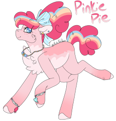 Size: 2448x2576 | Tagged: safe, artist:articfoxdraws, pinkie pie, earth pony, pony, g4, alternate design, bow, bracelet, chest fluff, ear piercing, earring, female, freckles, hair bow, high res, jewelry, mare, markings, missing cutie mark, necklace, piercing, raised hoof, raised leg, redesign, simple background, solo, transparent background, unshorn fetlocks, wristband
