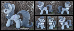 Size: 4178x1754 | Tagged: safe, artist:peruserofpieces, octavia melody, earth pony, pony, g4, bowtie, female, irl, looking at you, mare, multiple views, photo, plushie, smiling, smiling at you, smug, tree