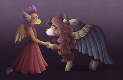 Size: 4900x3200 | Tagged: safe, artist:monnarcha, smolder, yona, dragon, yak, g4, clothes, dragoness, dress, female, lesbian, ship:yonder, shipping, smolder also dresses in style