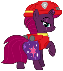 Size: 966x1080 | Tagged: safe, artist:徐詩珮, fizzlepop berrytwist, tempest shadow, pony, series:sprglitemplight diary, series:sprglitemplight life jacket days, series:springshadowdrops diary, series:springshadowdrops life jacket days, g4, alternate universe, clothes, female, marshall (paw patrol), paw patrol, simple background, solo, transparent background