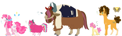 Size: 4000x1184 | Tagged: safe, artist:0tinybitobsessive0, cheese sandwich, li'l cheese, pinkie pie, oc, oc:grunnie, oc:twinkle pie, earth pony, hybrid, original species, pony, yakony, g4, the last problem, baseball cap, cap, clothes, colt, female, filly, half-siblings, hat, interspecies offspring, jacket, male, mare, offspring, parent:cheese sandwich, parent:pinkie pie, parent:prince rutherford, parents:cheesepie, parents:pinkieford, ship:cheesepie, shipping, simple background, stallion, straight, transparent background, unshorn fetlocks