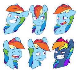 Size: 4092x3746 | Tagged: safe, artist:chub-wub, rainbow dash, pegasus, pony, secrets and pies, bust, cute, cute little fangs, dashabetes, dashstorm, evil grin, evil pie hater dash, eyes closed, fangs, female, grin, gritted teeth, high res, mare, multeity, open mouth, sharp teeth, simple background, smiling, solo, teeth, white background
