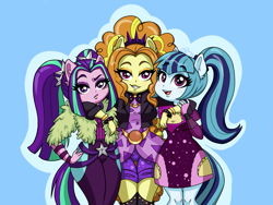 Size: 3645x2736 | Tagged: safe, artist:ameliacostanza, adagio dazzle, aria blaze, sonata dusk, anthro, equestria girls, g4, my little pony equestria girls: better together, clothes, cute, female, hand on hip, high res, looking at you, pony ears, smiling, the dazzlings
