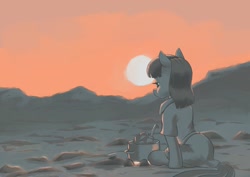 Size: 1754x1240 | Tagged: safe, artist:escapist, maud pie, earth pony, pony, g4, female, food, mare, pot, rock, rock soup, sitting, solo, soup, sunset